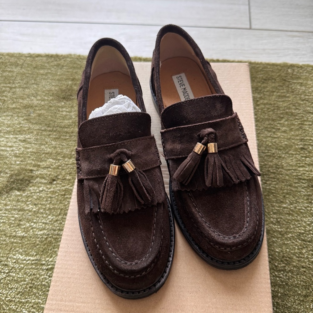 Steve Madden Chocolate Brown Suede Tassel Loafers (Radcliff)